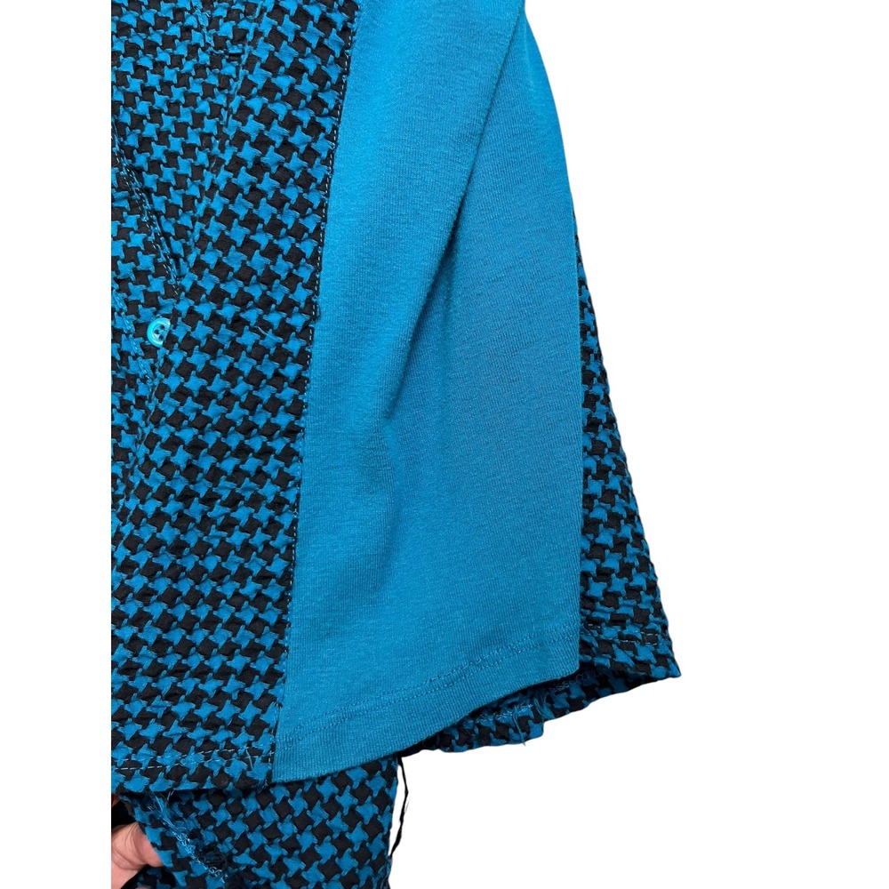 Zac & Rachel Woman 3X Teal Black Houndstooth‎ Button Down Shirt Cotton - Picture 7 of 10